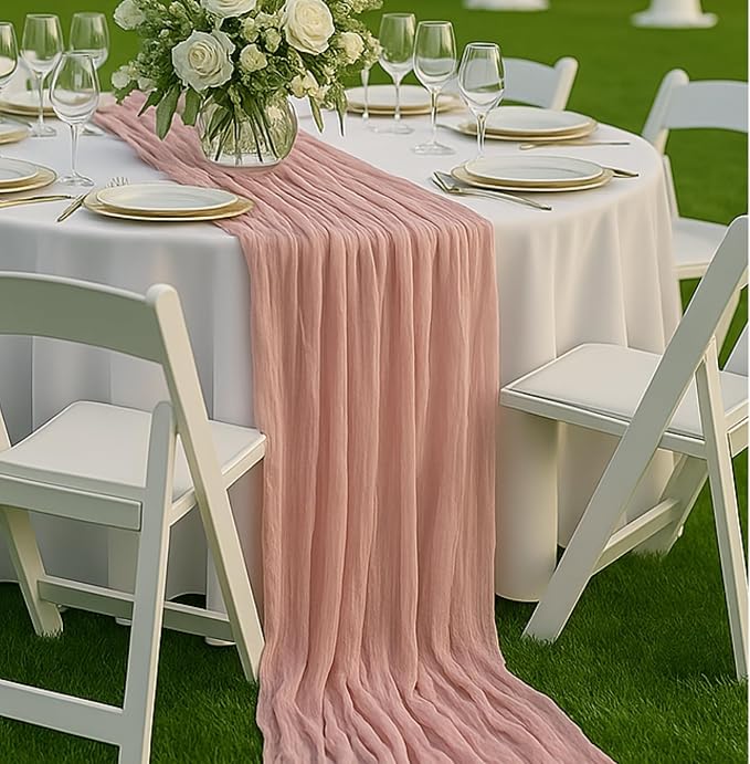 3 Pack Dusty Pink 10FT Cheesecloth Table Runners –120 Inch Blush Gauze Boho by HQ-SITE