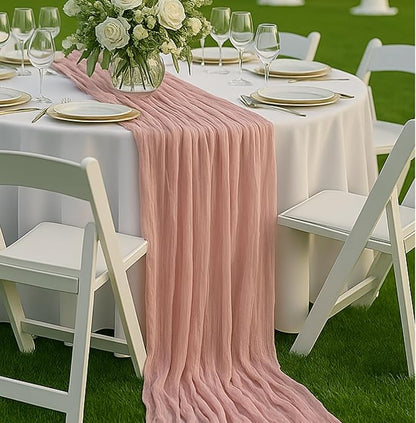 3 Pack Dusty Pink 10FT Cheesecloth Table Runners –120 Inch Blush Gauze Boho by HQ-SITE