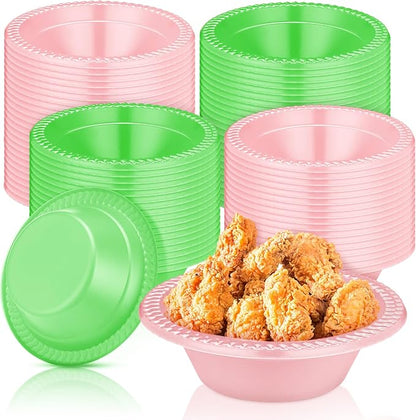 Layhit 100 Pcs Halloween Plastic Bowls 12 oz Disposable Salad Pink Green Plastic Serving Halloween Party Supplies Candy Snack Bowls for Party Picnic