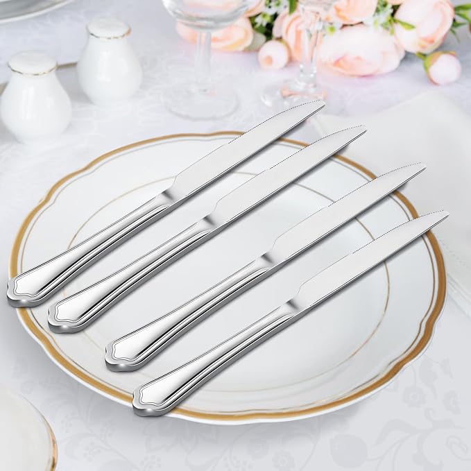 E-far Dinner Knives Set of 12, 9 Inch Stainless Steel Serrated Steak Butter - Image 3