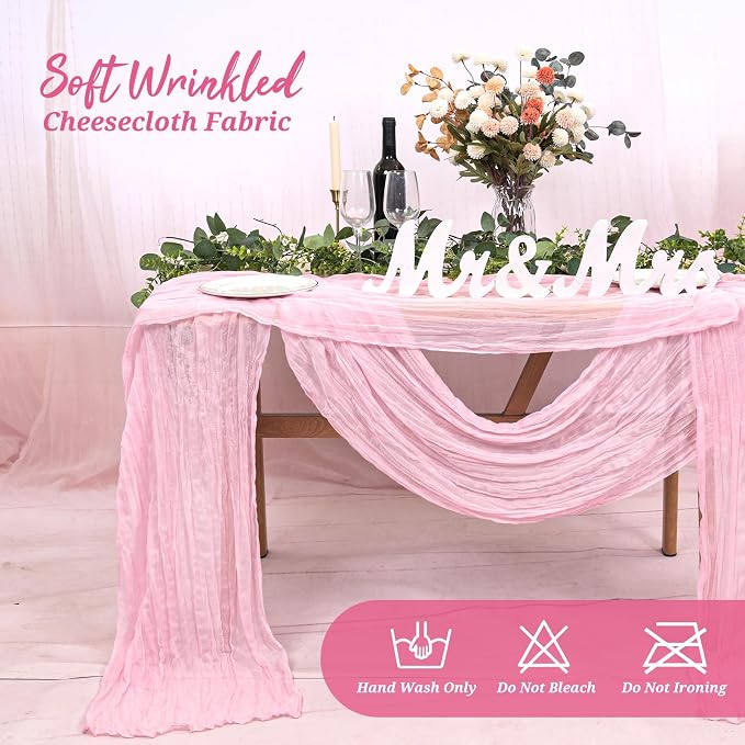 Pesonlook Cheesecloth Table Runner Light Pink, 10 Pack 17.7x108 inch, Long | - Image 8
