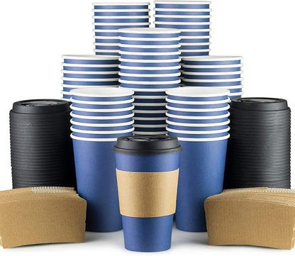 Disposable Coffee Cups With Lids - 16 oz To Go Coffee Cups With Sleeves and - Image 2