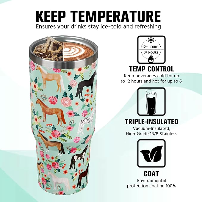 30 oz Horse Tumbler with Handle and Flip Straw, Vacuum Insulated Water Bottle - Image 4