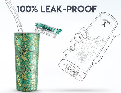 Meoky 24 oz Insulated Travel Coffee Mug: Leak Proof Lid, Emerald Bloom | - Image 5