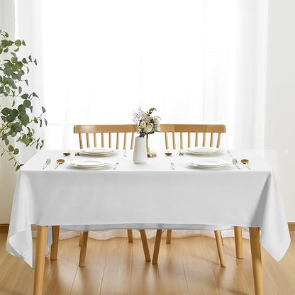 JIUZHEN Rectangle Table Cloth Faux Linen Farmhouse Tablecloth Wrinkle and Stain Resistant Decorative Fabric Table Cover for Kitchen, Dining Room, Parties and Camping, White, 60 x 120 Inch