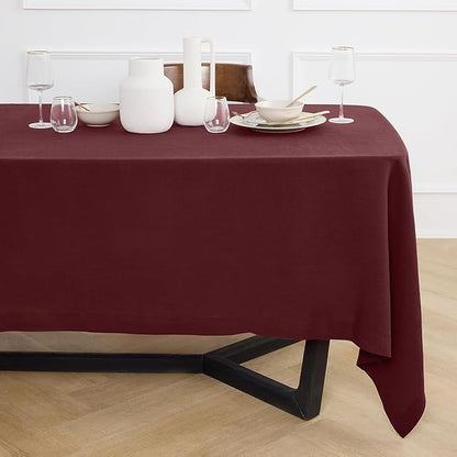 Solino Home Burgundy Linen Tablecloth 70 x 144 Inch - 100% Pure Linen Rectangular Tablecloth - Machine Washable Table Cloth for Valentines - Sonoma