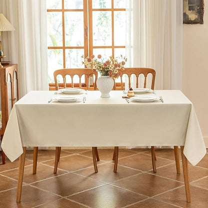 Water Resistant Beige Tablecloth for 4 ft Rectangle Table, Faux Linen Fabric Rectangle Tablecloth, Textured Rectangular Table Cloth for Dining Kitchen Party, 52 x 70 Inch