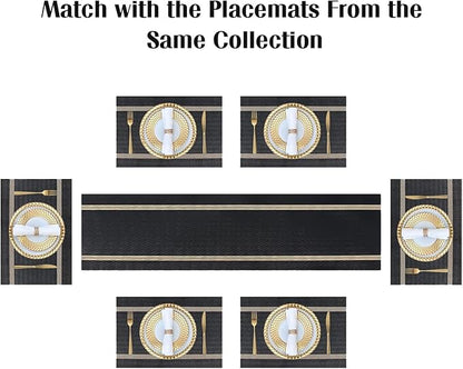 FAVE Placemats Set of 12 Black Placemats Woven with Golden Thread Vinyl Placemat for Wedding, Banquet, Birthday, Party, Restaurant Decorations(Black, 12"x18"-12PCS)