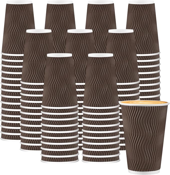 BYSNOW 500 Pack 16 oz Coffee Cups, Insulated Disposable Hot Paper Cups | by BYSNOW