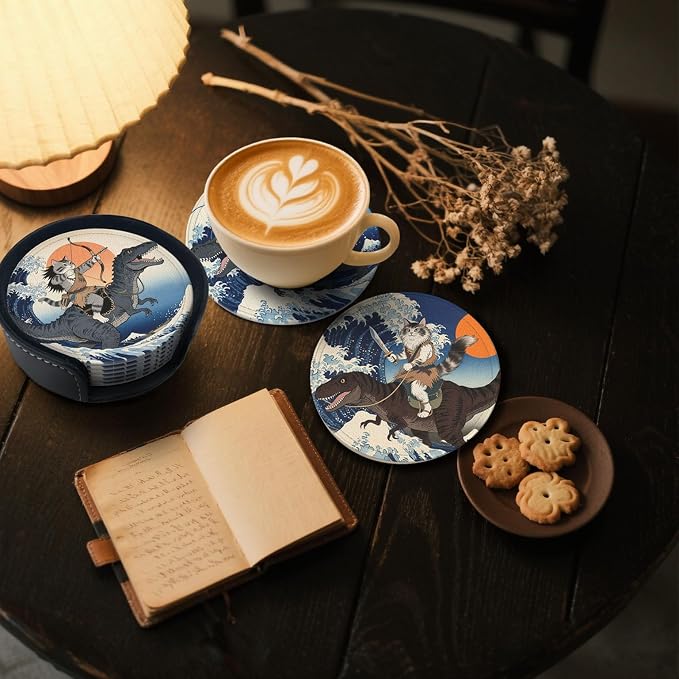 6 Pcs Cat Dinosaur Drink Coasters - Image 2