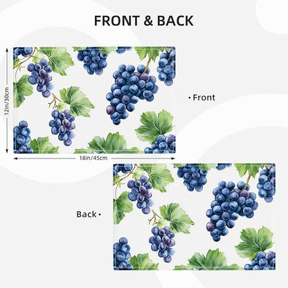 Grape Placemats Set of 4, Blue Grapes Place Mats, Fruit Waterproof Washable Table Mats for Home Party Indoor Kitchen Dining Table Decoration 12x18 Inch