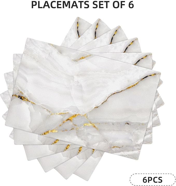 Fiokroo Marble with Golden Line Texture Placemats Set of 6 Table Mats Table - Image 7