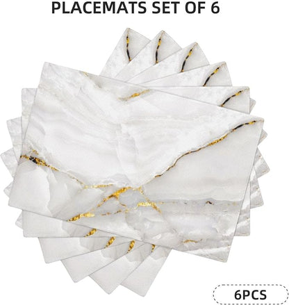 Fiokroo Marble with Golden Line Texture Placemats Set of 6 Table Mats Table - Image 7