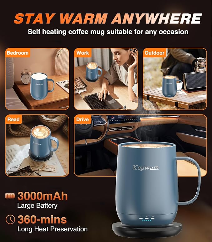 Kepwam Self-Heating Coffee Mug T2, 16oz Electric Heated Mug Hot Up to 149℉ | No - Image 4