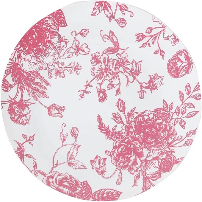 Efavormart 10-Pack French Toile Plastic Dinner Plates – Pink & White Floral - Image 7