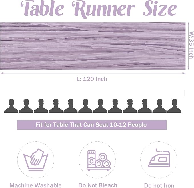 6 Pieces Lilac 10FT Cheesecloth Table Runner Boho Gauze Fabric Table Runner - Image 4