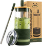 Pandaloo® Glass Cups With Lids and Straws -20 Fl Oz- Perfect Size Iced Coffee by Pandaloo