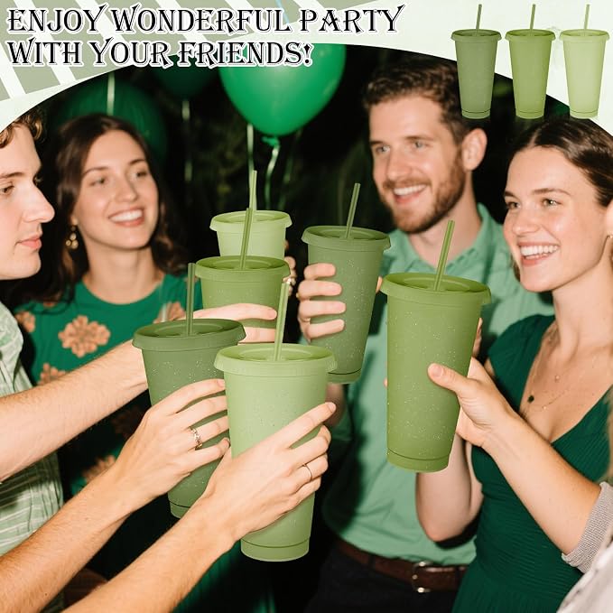 Skylety 12 Pcs Green Glitter Plastic Cups - Image 6