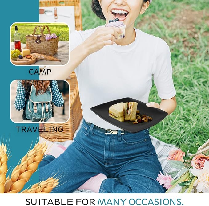 Teivio 16-piece Plastic Wheat Straw Square Dinnerware Set - Image 7