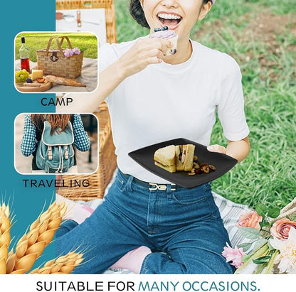 Teivio 16-piece Plastic Wheat Straw Square Dinnerware Set - Image 7