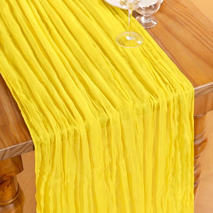 DeZerlor Lemon Yellow Cheesecloth Table Runners 4 Pack Summer Boho Runners | - Image 4