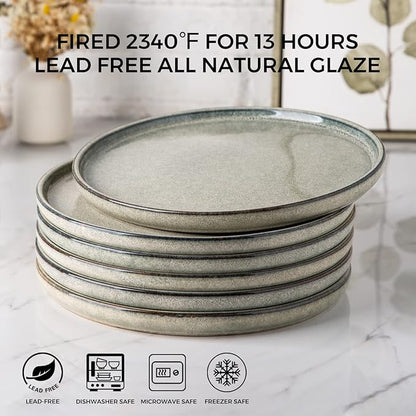 AmorArc Dinner Plates Set of 6, 10.5 Inch Reactive Glaze Ceramic Plates Set, Microwave, Dishwasher Safe, Scratch Resistant, Modern Large Dinnerware Dishes Set Kitchen Stoneware Plates
