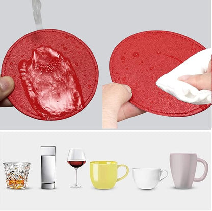 Coasters Set of 6 Soft Leather Drink Coaster Round Coaster - Image 5