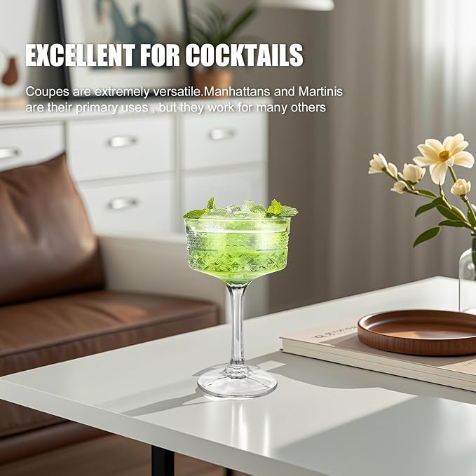 4Pcs Coupe Glasses, 10oz Vintage Martini Glasses Set, Lead-free Crystal Coupe - Image 7
