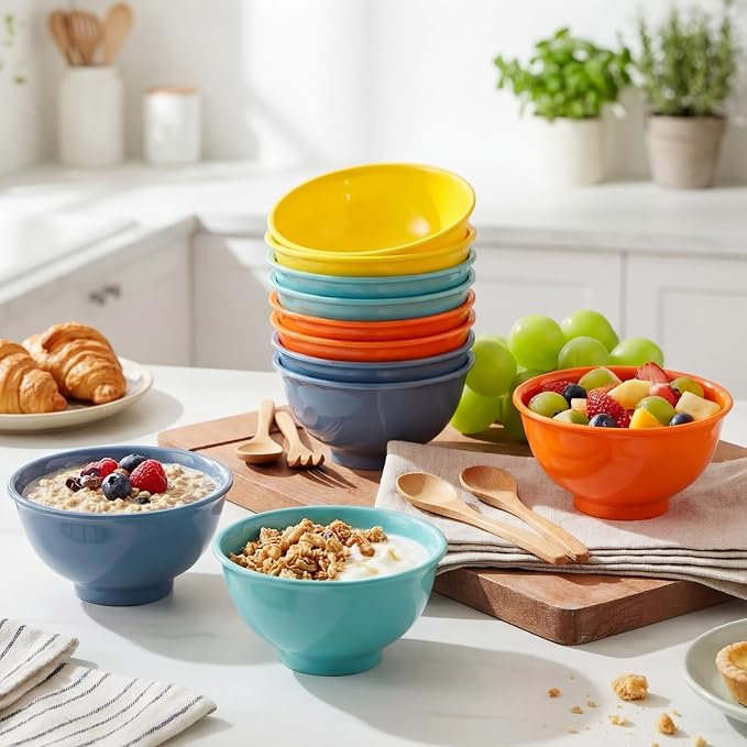 Tioncy 20 Pack 10 oz Rainbow Small Plastic Bowls Set Round Melamine Popcorn - Image 7