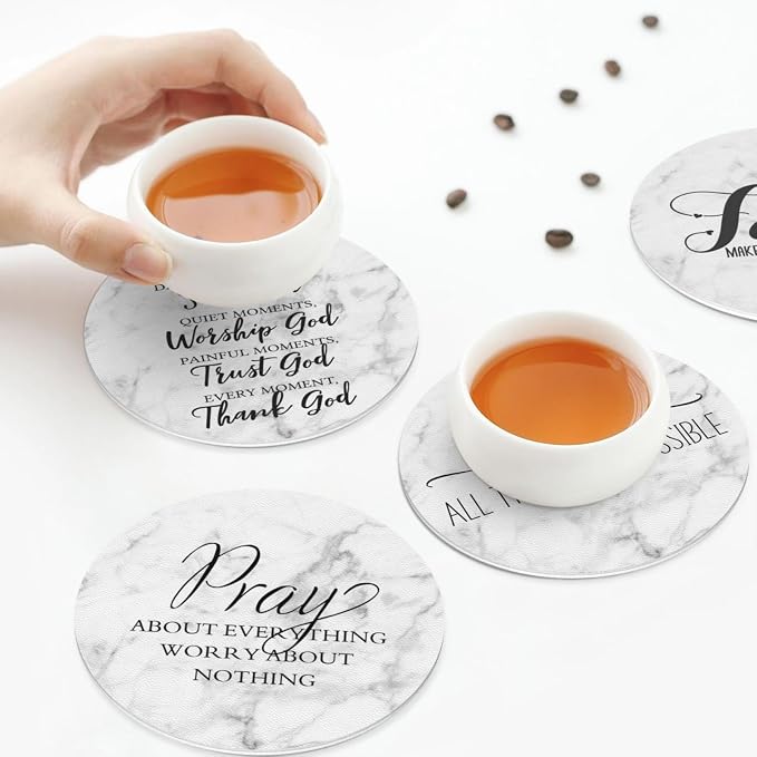 Marble Grey Christian Bible Verses Coasters Set of 6 Coasters - Image 8