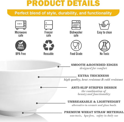 Wheat Straw Small Bowls 10 OZ, Unbreakable Dessert Bowls Set of 6, Microwave & Dishwasher Safe Bowl for Kitchen, Mini Reusable Plastic Bowl for Indoor Outdoor, White