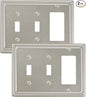 2-Pack Combo Decorator/Double Toggle Light Switch Cover Plate, Brushed Nickel Pearls Decorative Switch Plates and Outlet Covers, Metal Wall Plates for Electrical Outlets