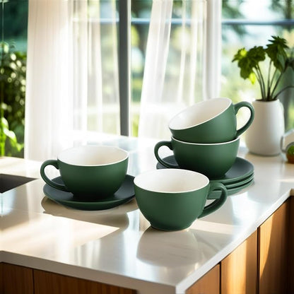 Yundu Matte Green Cappuccino Cups Set of 4-10oz Ceramic Latte Mugs - Image 4