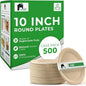 EconoHome 10 Inch Compostable Paper Plates - Eco-Conscious Disposable Plates Made of Bagasse or Sugarcane Fiber - Microwave, Refrigerator-Safe - Heavy Duty Paper Plates for Dinner - Case of 500