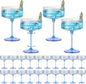 24 PCS Plastic Champagne Coupe Cup Ocean Blue Ribbed Coupe Glasses 10oz Detachable Gold Rim Espresso Martini Glass Vintage Margarita Glassware Cocktail Glass Set for Baby Shower Hanukkah