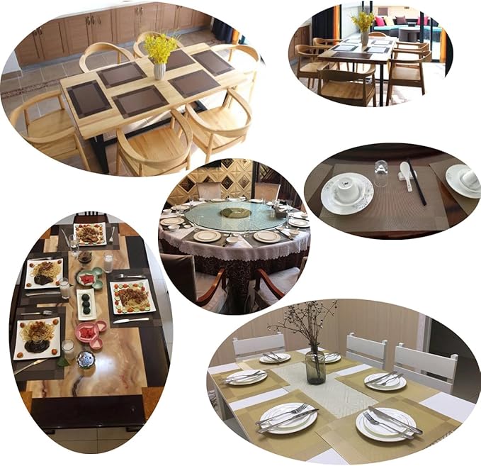 Placemats Washable PVC Placemats Plastic Wipe Clean for Kitchen Table Stain-resistand Woven Vinyl Wine Table Mats 12x18 inches Set of 4（Champagne）