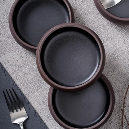 Uaral Small Bowls 8 Ounces Dipping Bowl Color Clay Flat Base Bowl Set, Two-Tone - Image 3