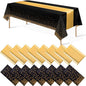 16Pack Disposable Plastic Tablecloths and Satin Table Runner Set Black Gold Dot by MASHAN