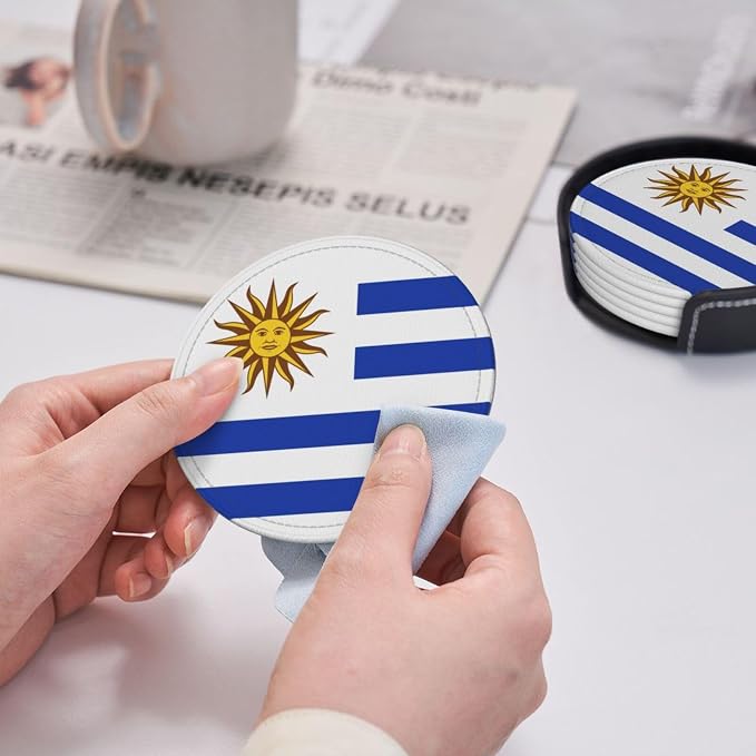 6 Pack Uruguay Flag Leather Coaster - Image 6