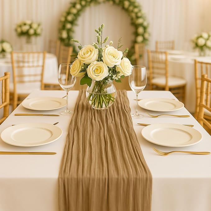 10FT Brown Cheesecloth Table Runner 120 Inch Rustic Boho Gauze Cheese Cloth by HQ-SITE