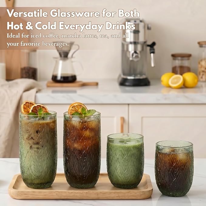 Green Drinking Glasses Set of 12, 12 Oz Highball & 10 Oz Cocktail Glasses - Image 7