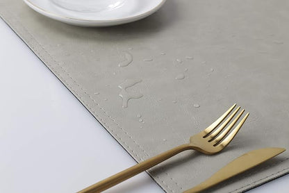 Waterproof PU Placemats, Faux Leather Dining Table Mat, Set of 6, Easy to Wipe Off Scrub Vinyl Mat, Heat & Stain Resistant for Office Conference Table, Home Decor