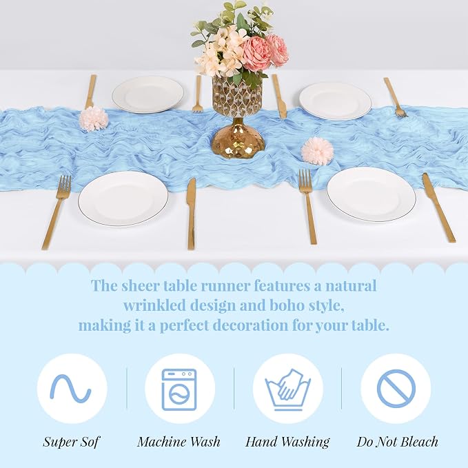 6 Pack Baby Blue Cheesecloth Table Runner, 17 x 108 Inch, Gauze Cheese Cloth - Image 5