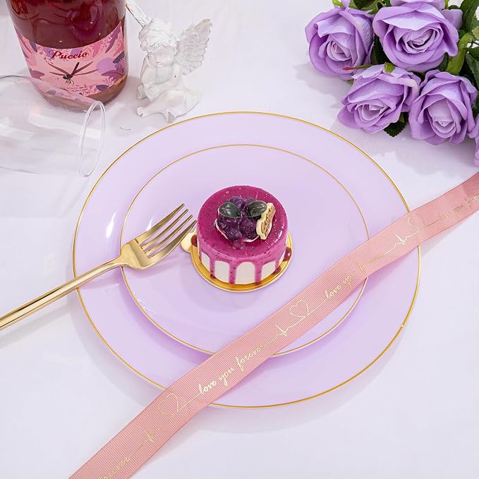 PULOTE 100PCS Purple Plastic Plates Disposable - Image 7