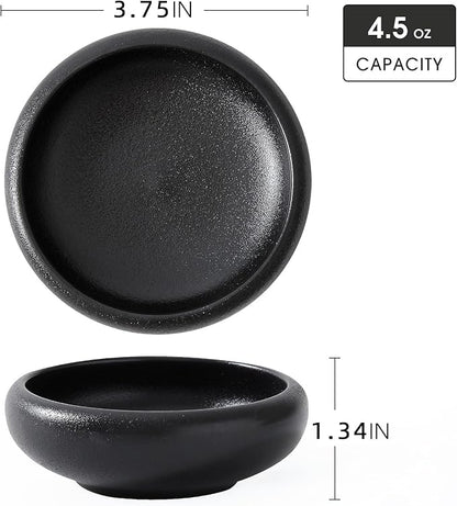 Uaral Soy Sauce Dishes Sushi Dipping Bowl Pinch Bowl Stoneware Black Small Serving Dish Set 3.75 Inch(4.5 oz,Texture Black)