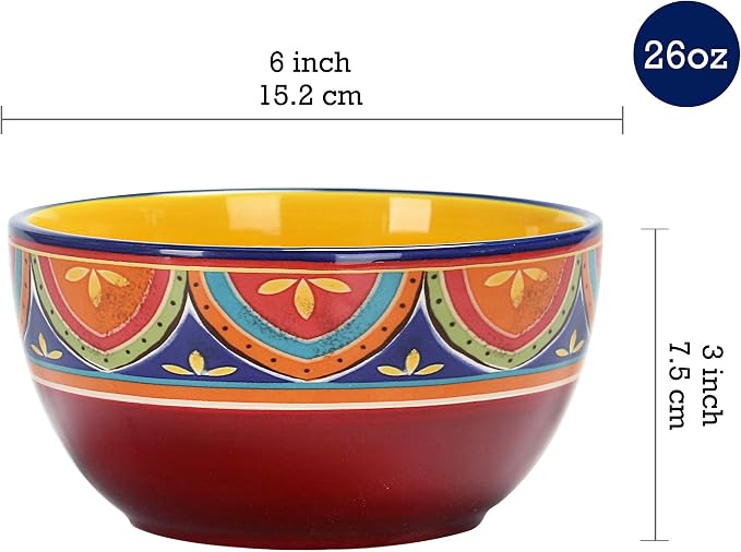 Bico Tunisian Cereal Bowls Set of 4, 26 oz Deep Ceramic Soup Bowls - Image 2
