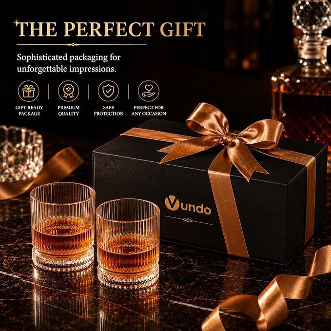 Vintage Whiskey Glasses Set of 4, 12 oz Crystal, Luxury Gift Box | Old fashioned - Image 4