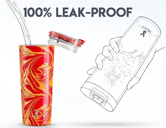 Meoky 24 oz Insulated Travel Coffee Mug: Leak Proof Lid, Lava Swirl | Stainless - Image 5