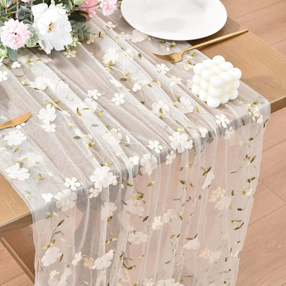 Wildflower Floral Sheer Tulle Gauze Table Runner Wedding Baby Shower Decor | by Unknown