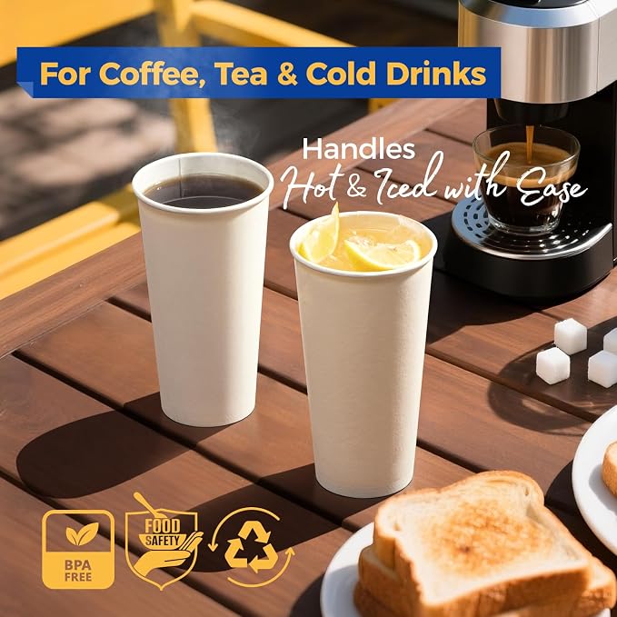 Fit Meal Prep 100 Pack 24 oz Disposable Paper Coffee Cups, Premium Hot Cups - Image 4